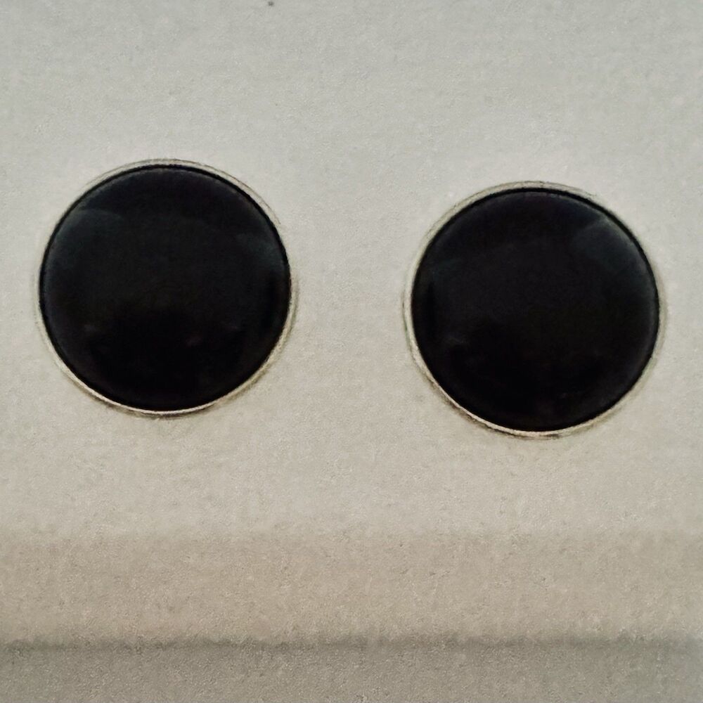 Vintage Black & Silver Tone Button Clip On Earrings Classic Minimalist Style